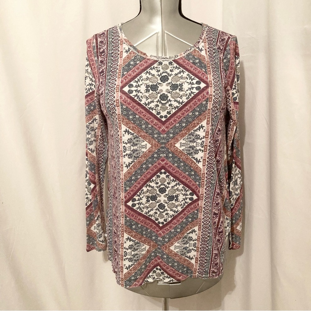Lucky Brand Geometric & Floral Blouse L
